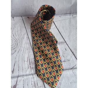 Benjamin James Mens Blue Gold Red Geometric Neck Tie 100% Silk Made In England